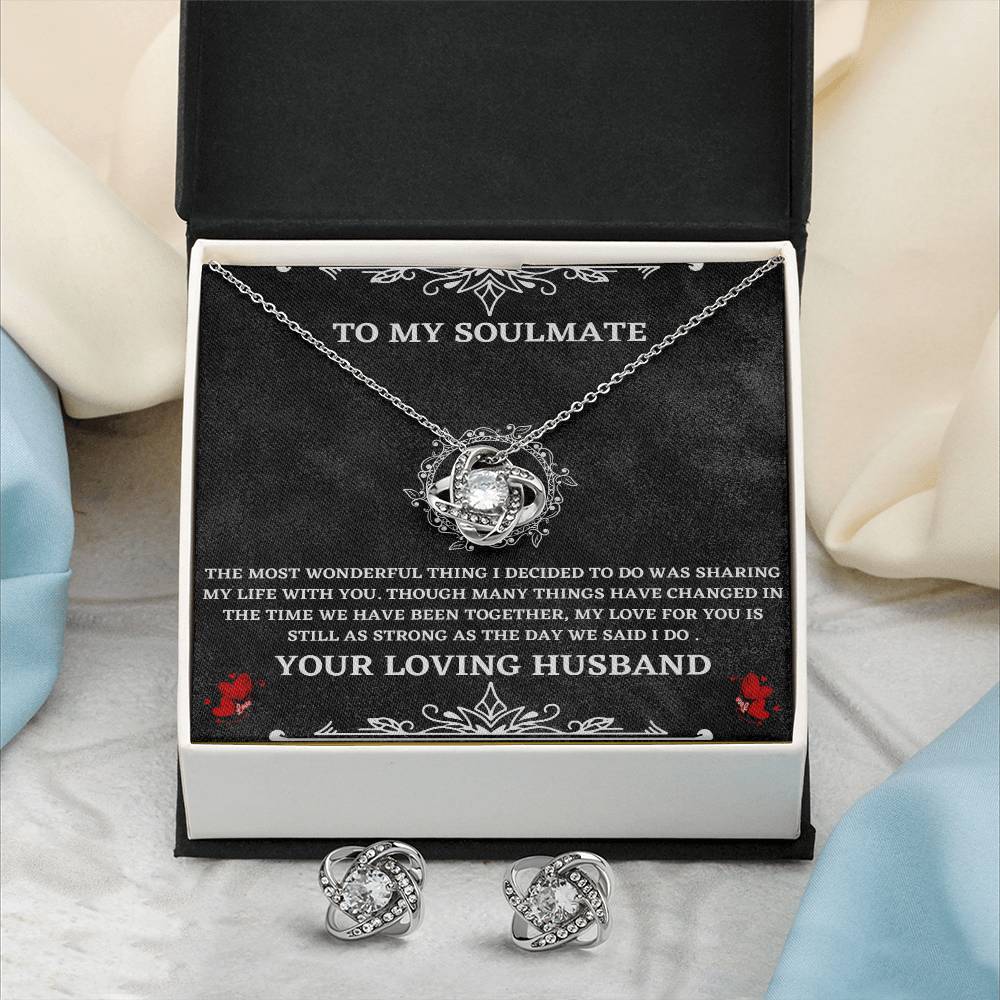 Soulmate Necklace and Earring Gift Set from Husband – with Heartfelt Message Card