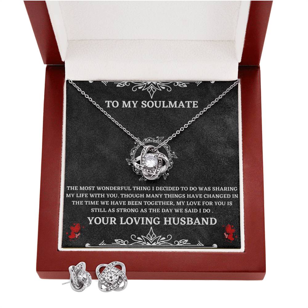 Soulmate Necklace and Earring Gift Set from Husband – with Heartfelt Message Card