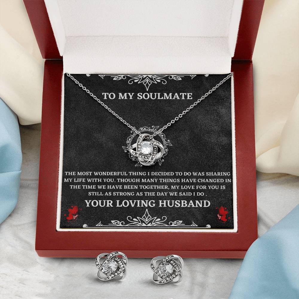 Soulmate Necklace and Earring Gift Set from Husband – with Heartfelt Message Card