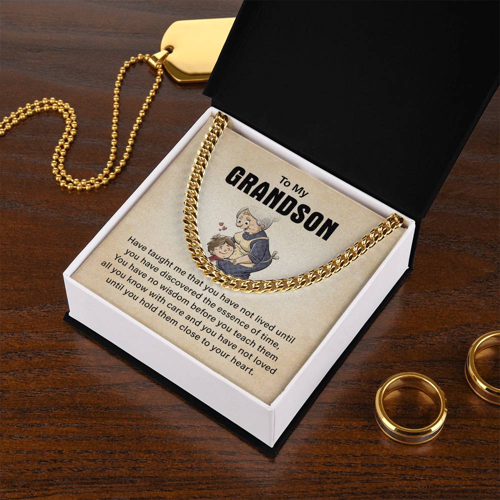 To My Grandson Cuban Chain Necklace, Never Forget How Much I Love You Birthday Christmas Necklace Gifts.