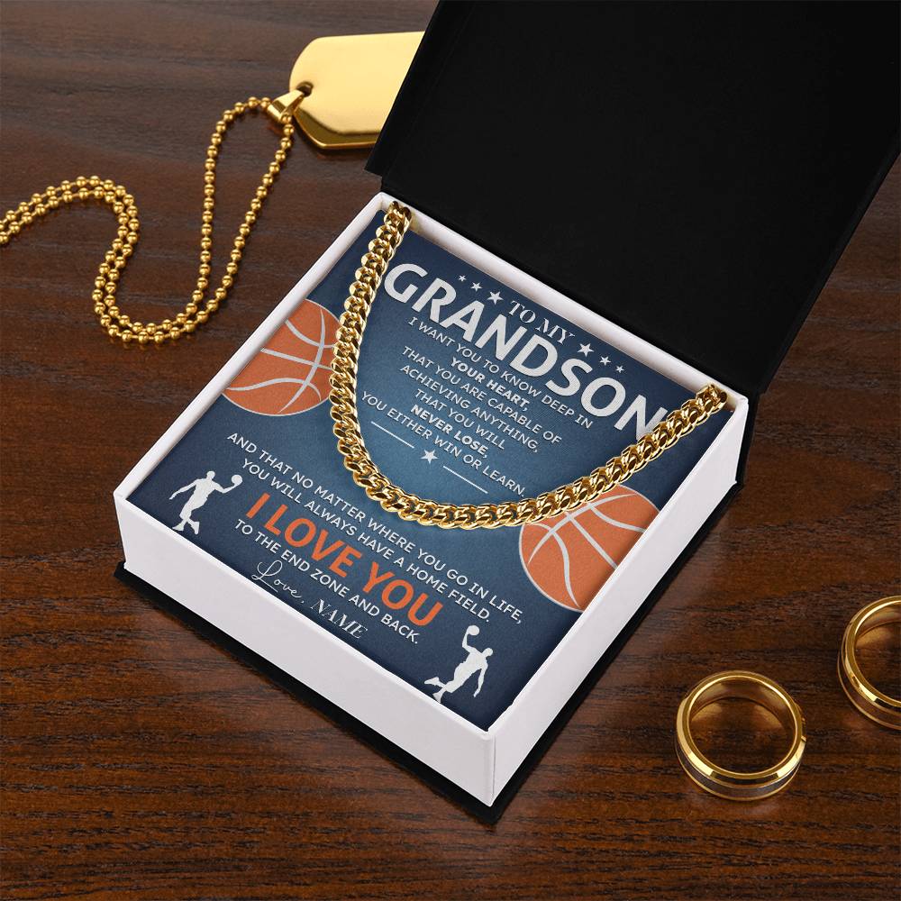 Grandson Basketball Necklace Gift with Card