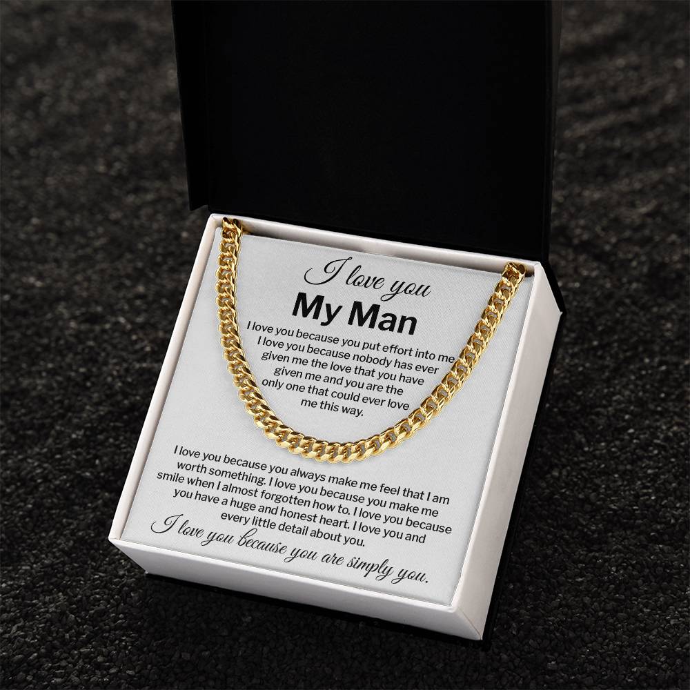 I Love You My Man Necklace Gift Special Romantic Gift Unique Boyfriend Necklace Emotional Love Jewelry Perfect Boyfriend Gift Meaningful Love Necklace Unique Love Gift For Him Valentine's Day Gift Special Gift For Him Sentimental Gift For Boyfriend