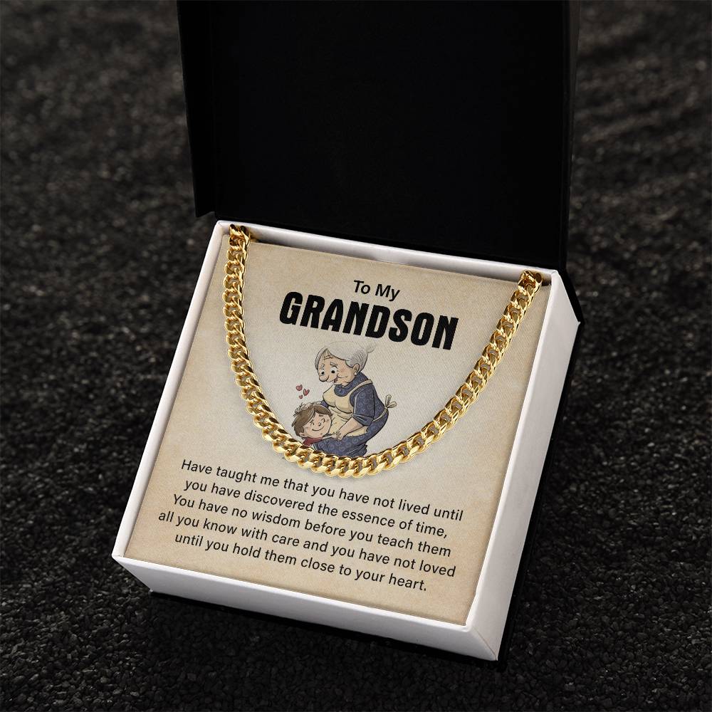To My Grandson Cuban Chain Necklace, Never Forget How Much I Love You Birthday Christmas Necklace Gifts.