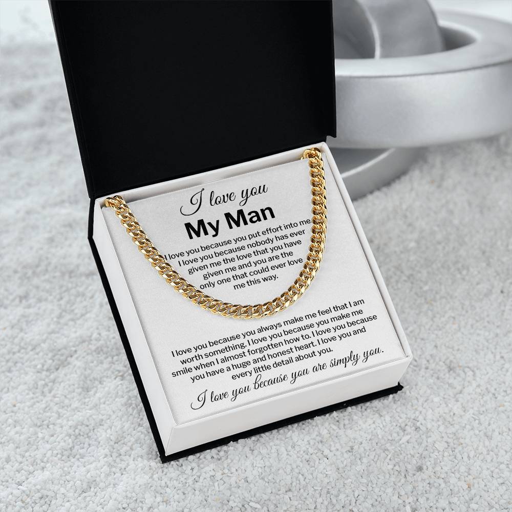 I Love You My Man Necklace Gift Special Romantic Gift Unique Boyfriend Necklace Emotional Love Jewelry Perfect Boyfriend Gift Meaningful Love Necklace Unique Love Gift For Him Valentine's Day Gift Special Gift For Him Sentimental Gift For Boyfriend