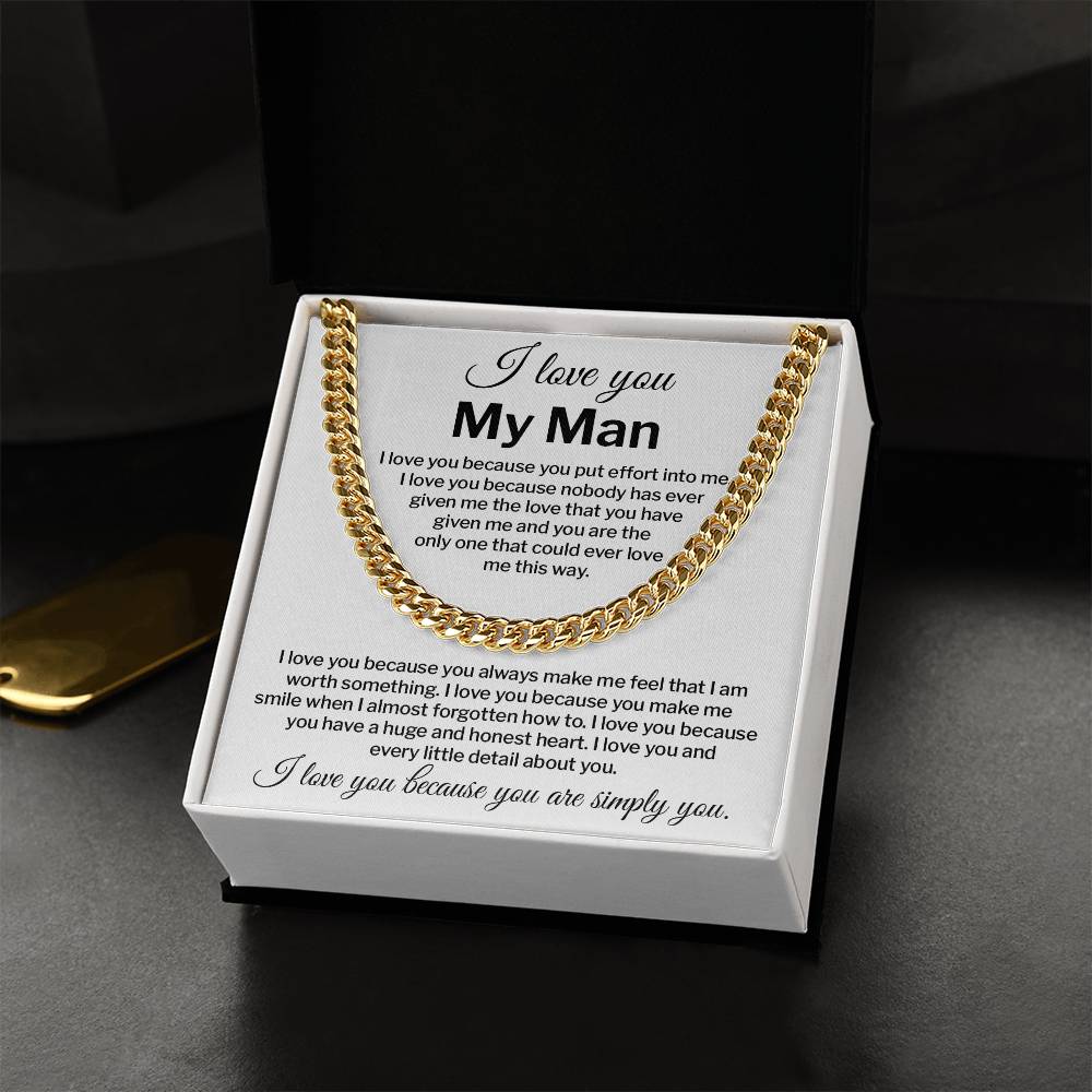 I Love You My Man Necklace Gift Special Romantic Gift Unique Boyfriend Necklace Emotional Love Jewelry Perfect Boyfriend Gift Meaningful Love Necklace Unique Love Gift For Him Valentine's Day Gift Special Gift For Him Sentimental Gift For Boyfriend