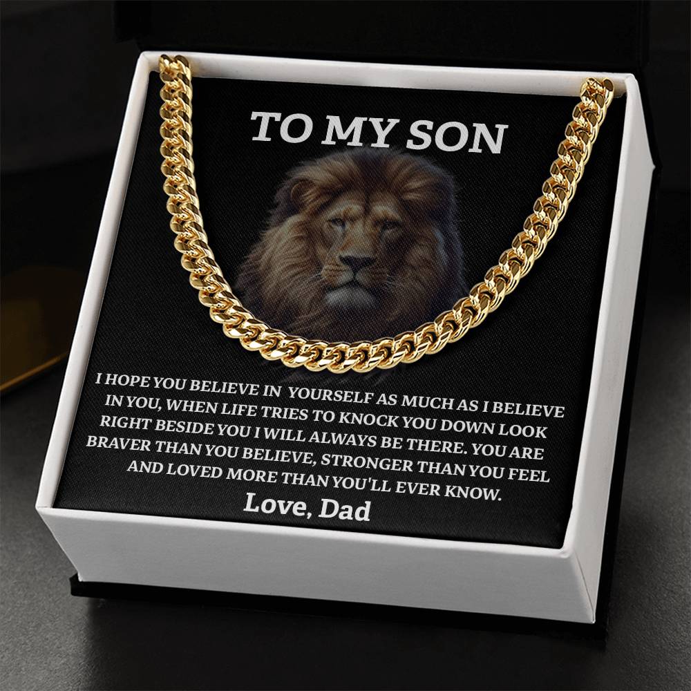 Lion Necklace for Son from Dad – Brave, Strong, Loved Message Card