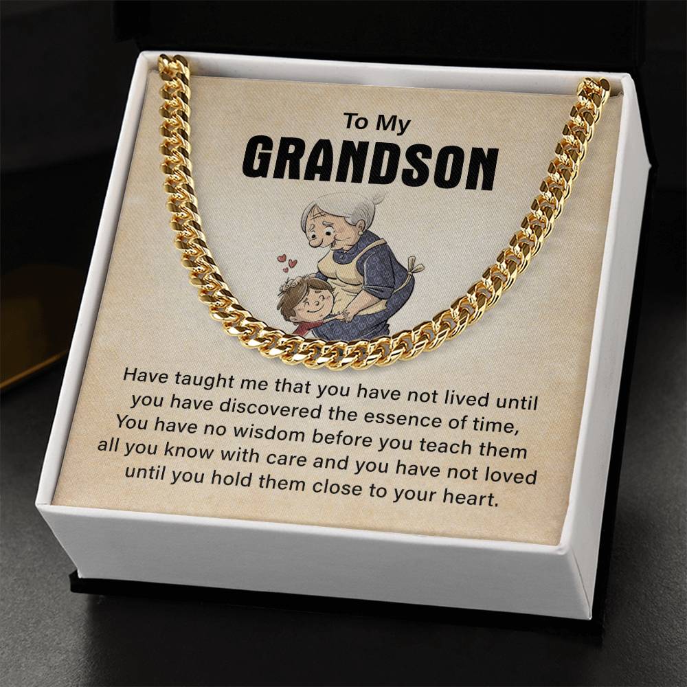 To My Grandson Cuban Chain Necklace, Never Forget How Much I Love You Birthday Christmas Necklace Gifts.