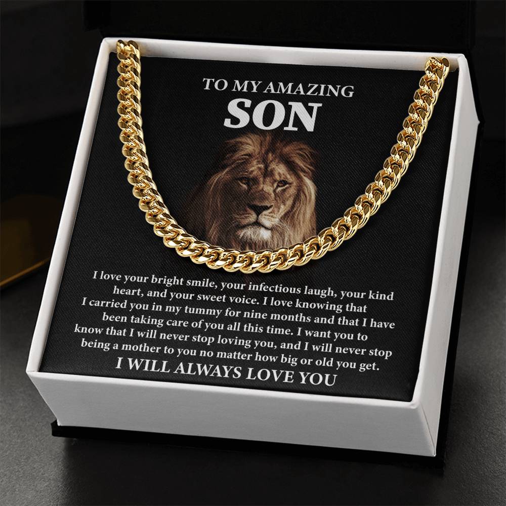 Lion Necklace Gift for Son from Mom – Loving Message Card in Gift Box