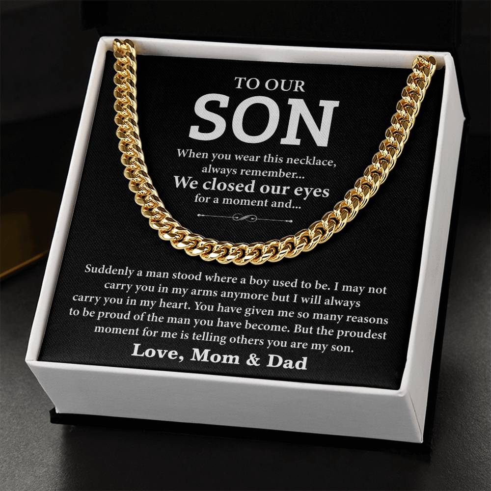 Son Necklace Gift from Parents – Mom and Dad Message Card Included