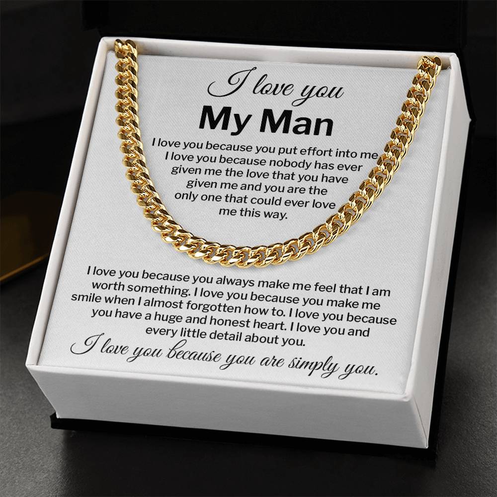 I Love You My Man Necklace Gift Special Romantic Gift Unique Boyfriend Necklace Emotional Love Jewelry Perfect Boyfriend Gift Meaningful Love Necklace Unique Love Gift For Him Valentine's Day Gift Special Gift For Him Sentimental Gift For Boyfriend