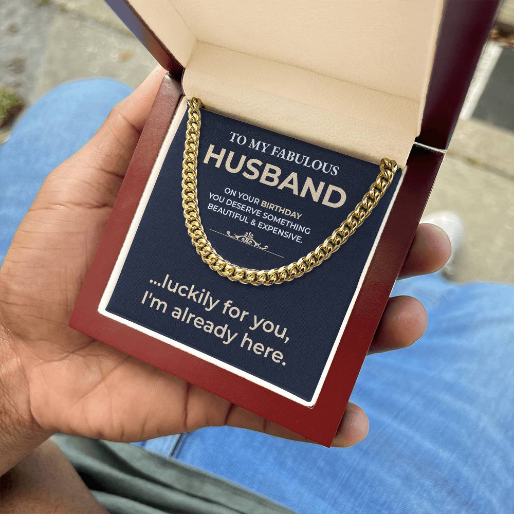 Funny Husband Birthday Gift Cuban Chain & Card