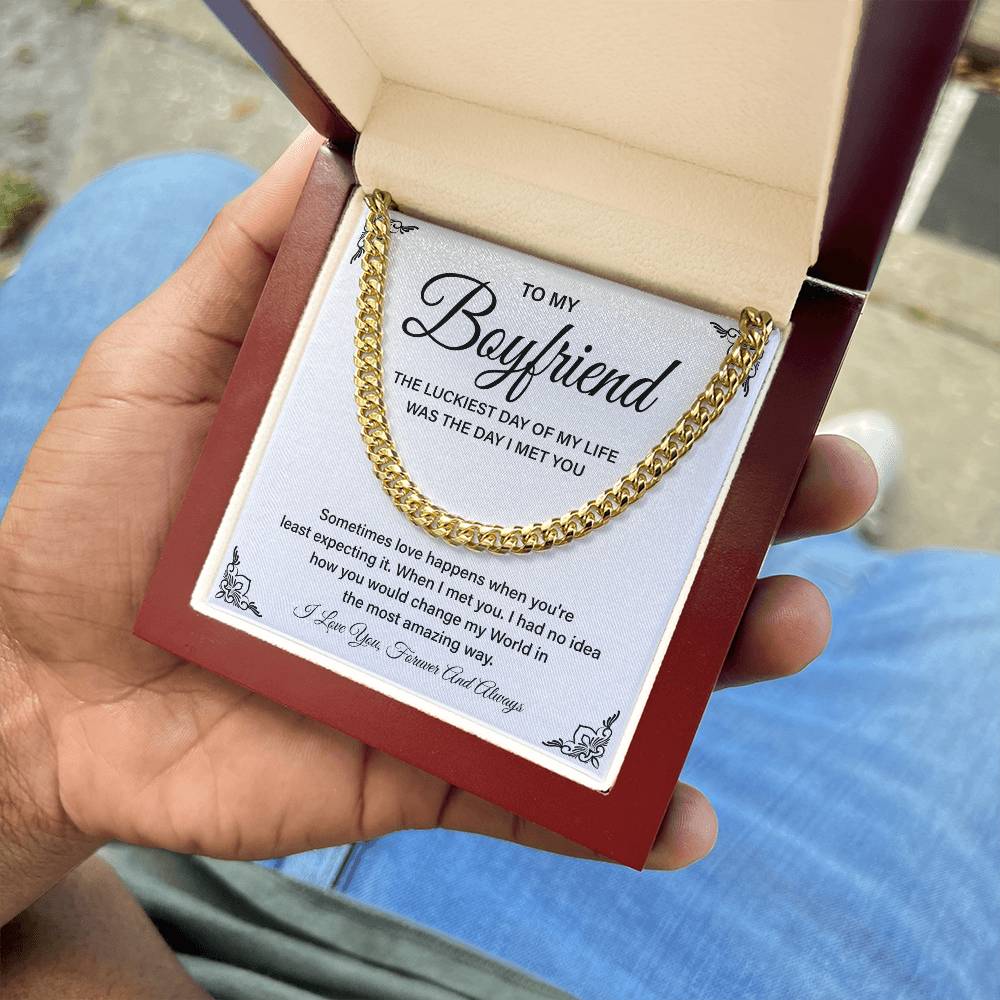 Boyfriend Gift – Cuban Chain with Lucky in Love Message
