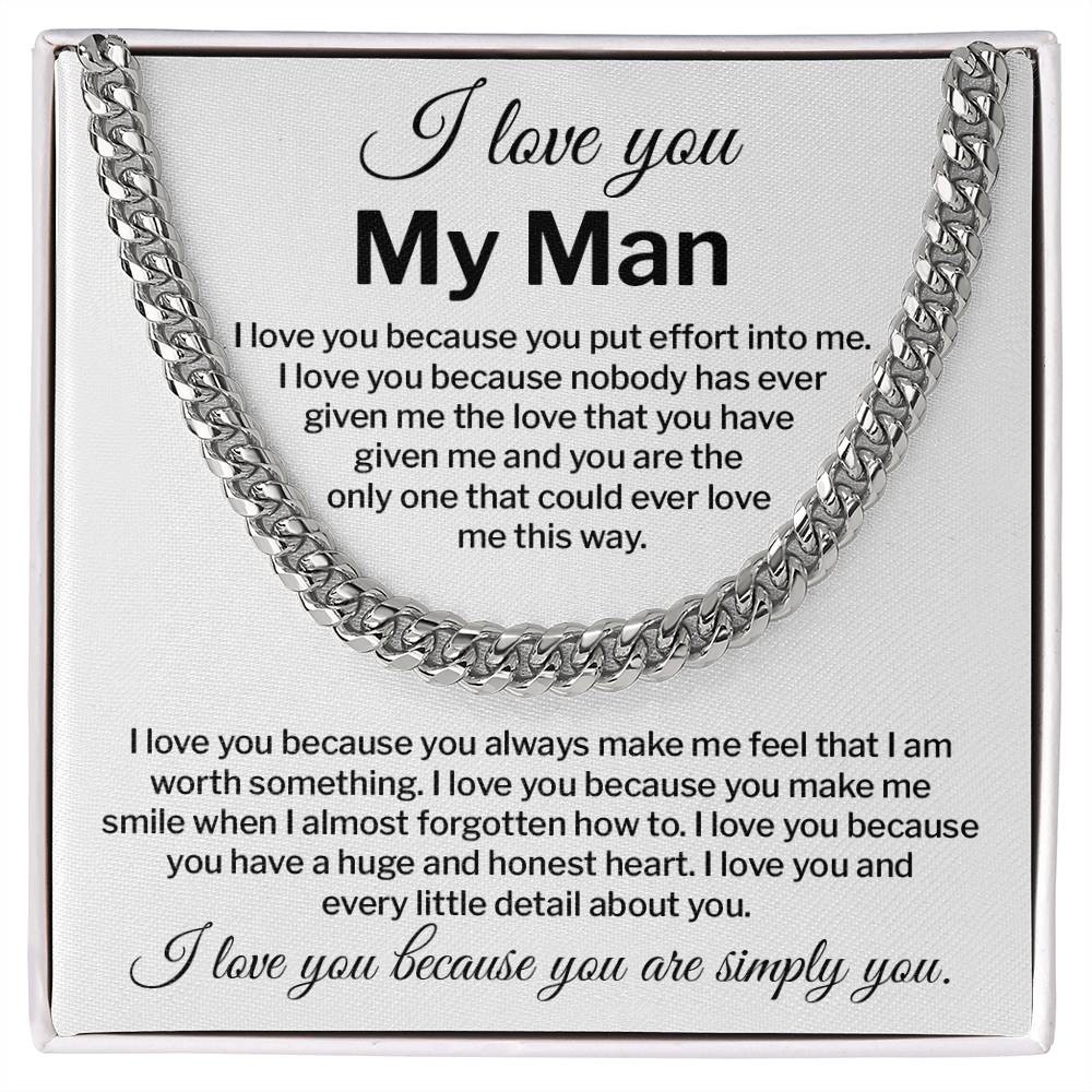 I Love You My Man Necklace Gift Special Romantic Gift Unique Boyfriend Necklace Emotional Love Jewelry Perfect Boyfriend Gift Meaningful Love Necklace Unique Love Gift For Him Valentine's Day Gift Special Gift For Him Sentimental Gift For Boyfriend