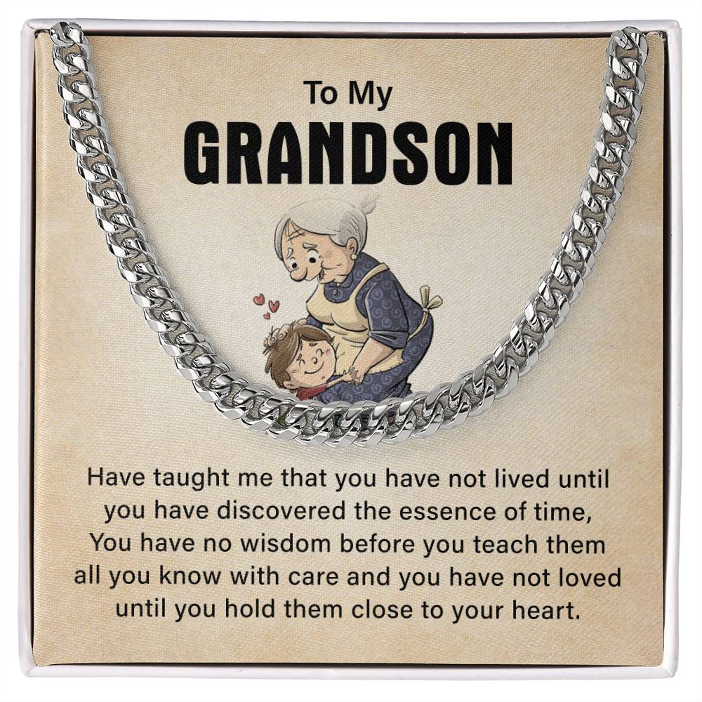 To My Grandson Cuban Chain Necklace, Never Forget How Much I Love You Birthday Christmas Necklace Gifts.