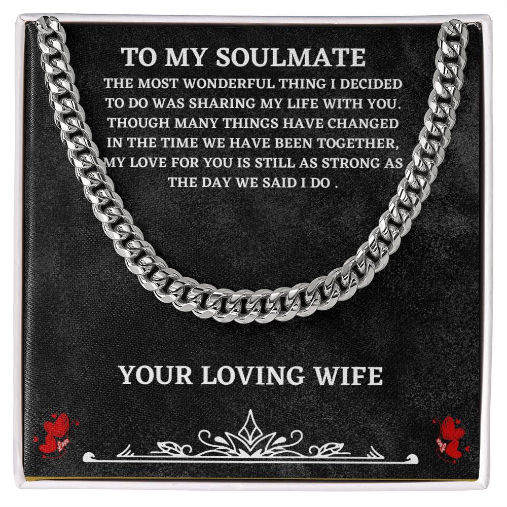 Soulmate Cuban Chain Necklace Gift from Wife – with Heartfelt Message Card