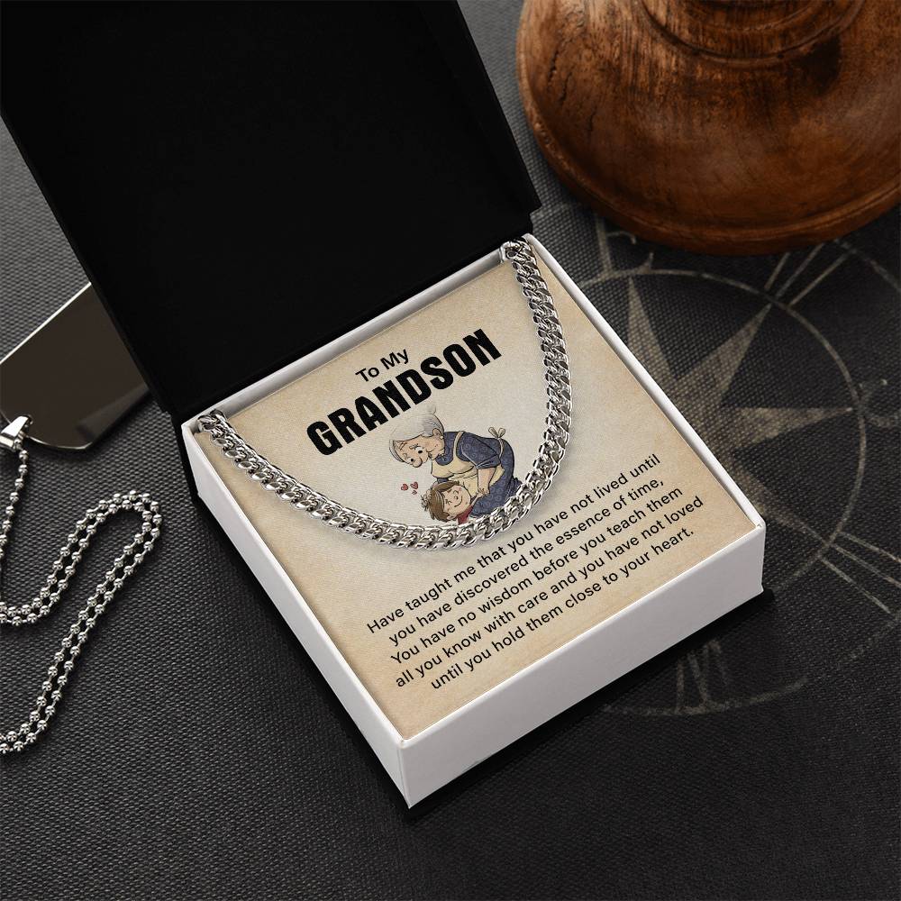 To My Grandson Cuban Chain Necklace, Never Forget How Much I Love You Birthday Christmas Necklace Gifts.