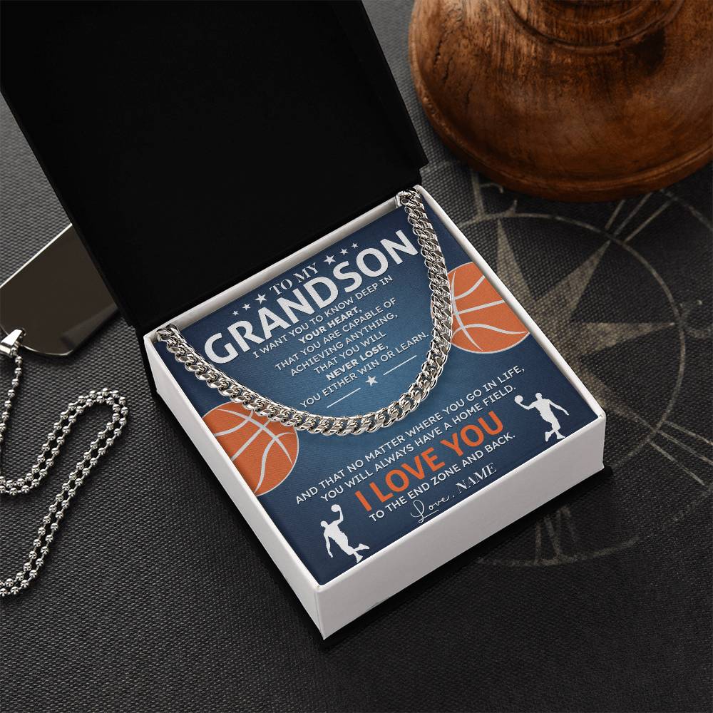 Grandson Basketball Necklace Gift with Card