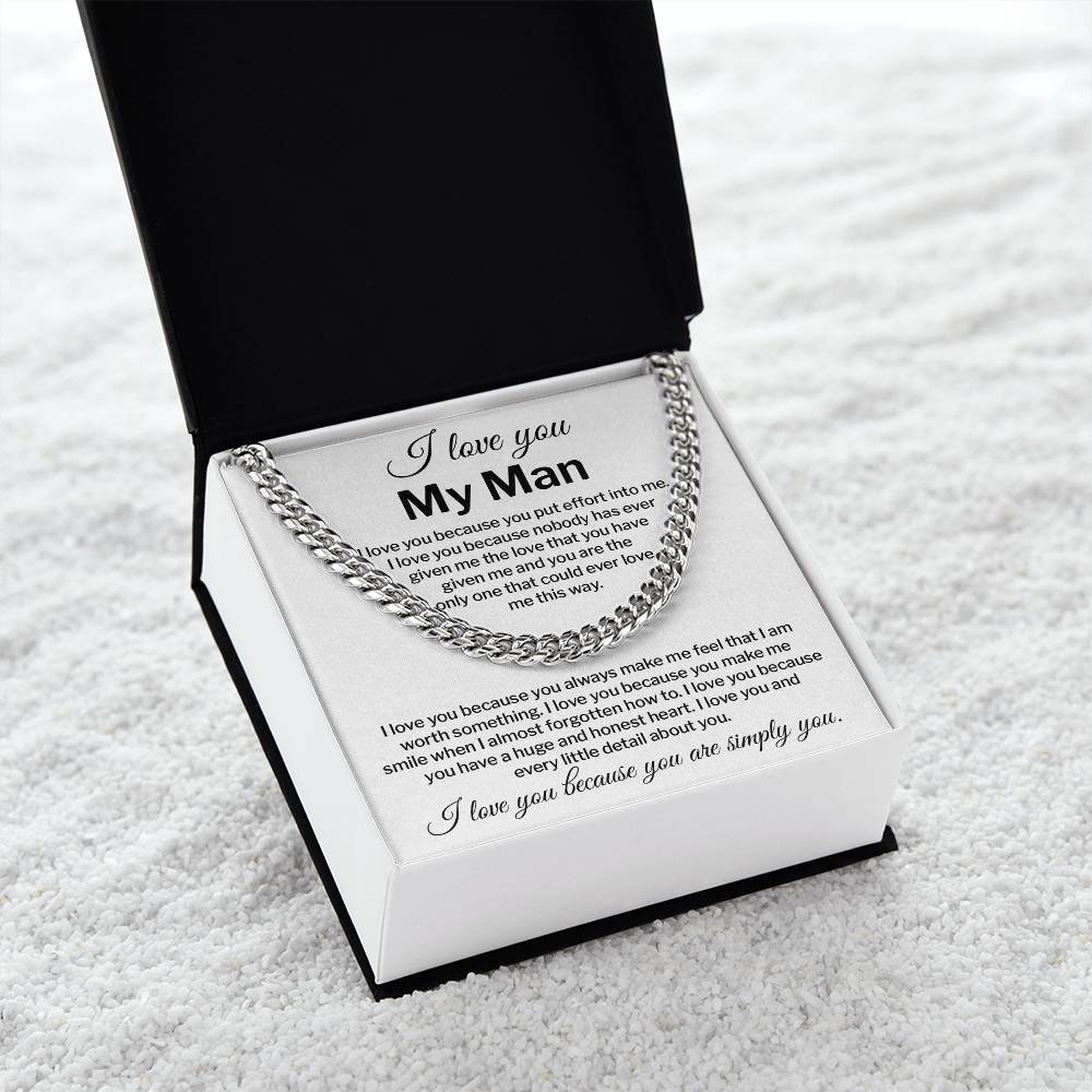 I Love You My Man Necklace Gift Special Romantic Gift Unique Boyfriend Necklace Emotional Love Jewelry Perfect Boyfriend Gift Meaningful Love Necklace Unique Love Gift For Him Valentine's Day Gift Special Gift For Him Sentimental Gift For Boyfriend