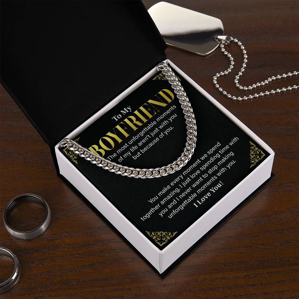 Boyfriend Cuban Chain Necklace with Gift Card & Box