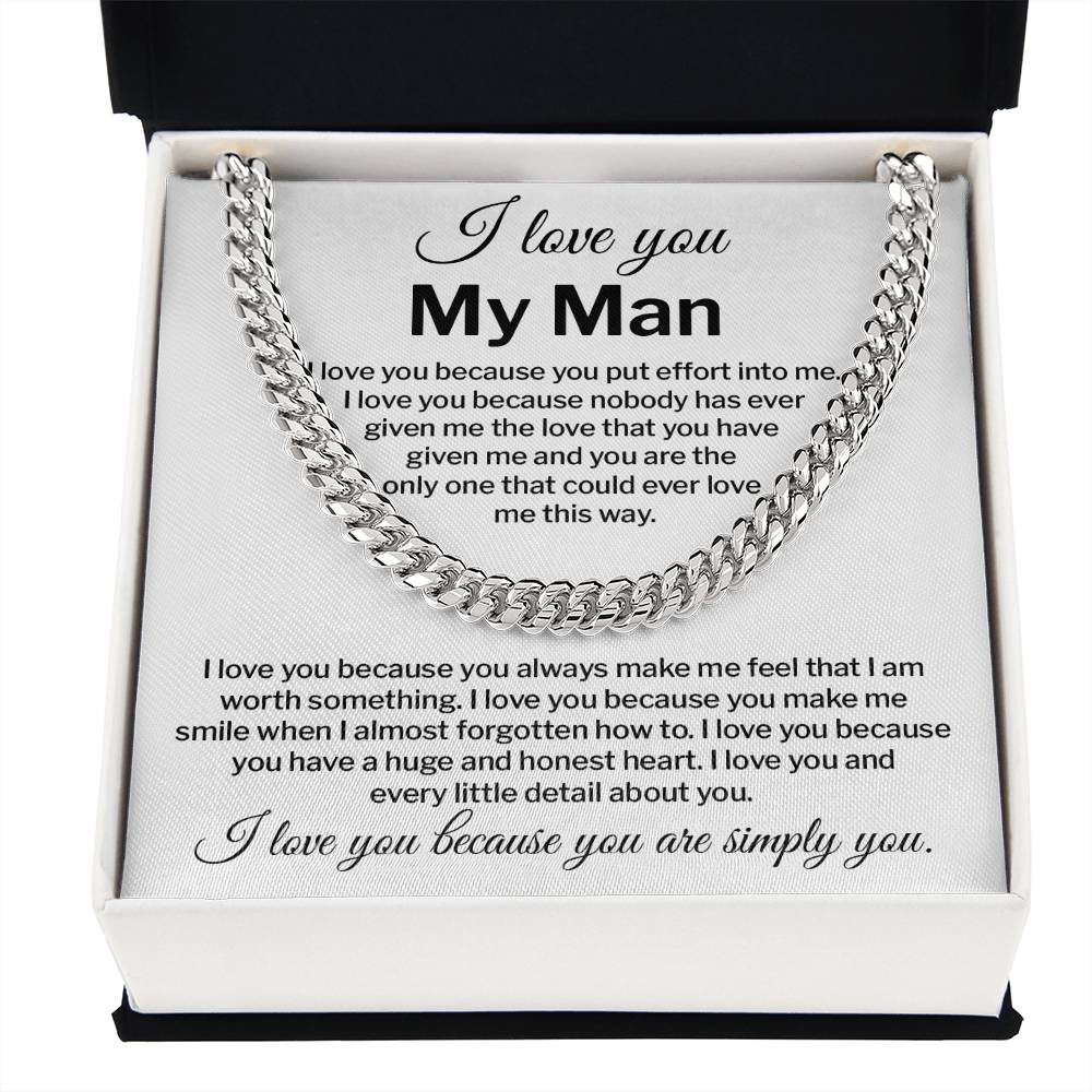 I Love You My Man Necklace Gift Special Romantic Gift Unique Boyfriend Necklace Emotional Love Jewelry Perfect Boyfriend Gift Meaningful Love Necklace Unique Love Gift For Him Valentine's Day Gift Special Gift For Him Sentimental Gift For Boyfriend