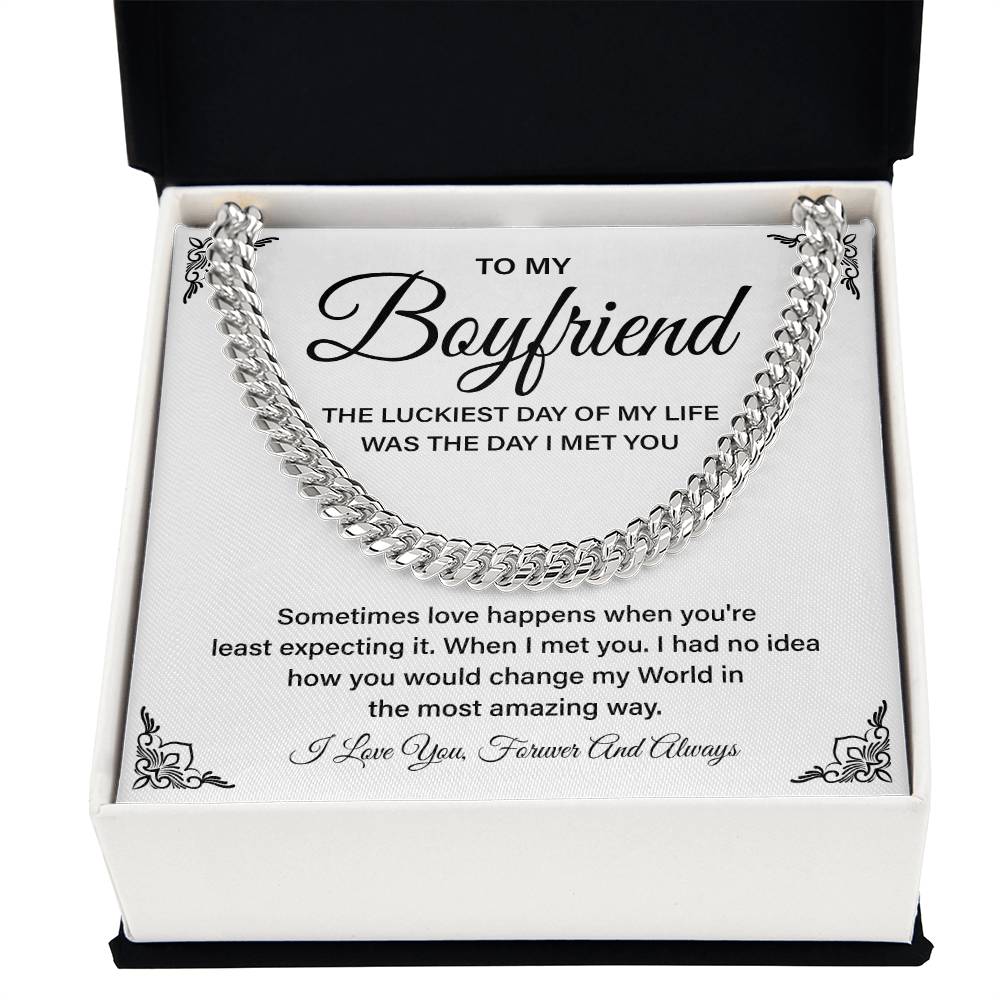Boyfriend Gift – Cuban Chain with Lucky in Love Message