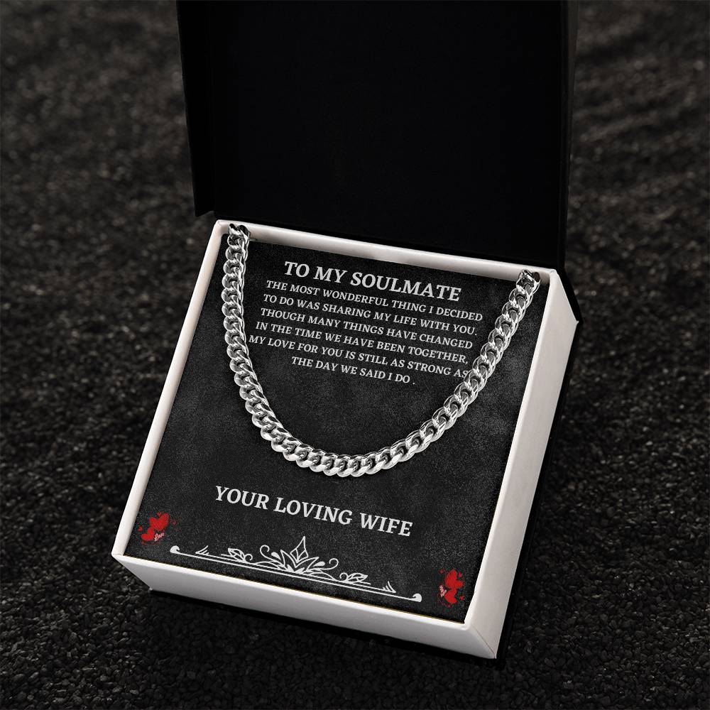 Soulmate Cuban Chain Necklace Gift from Wife – with Heartfelt Message Card