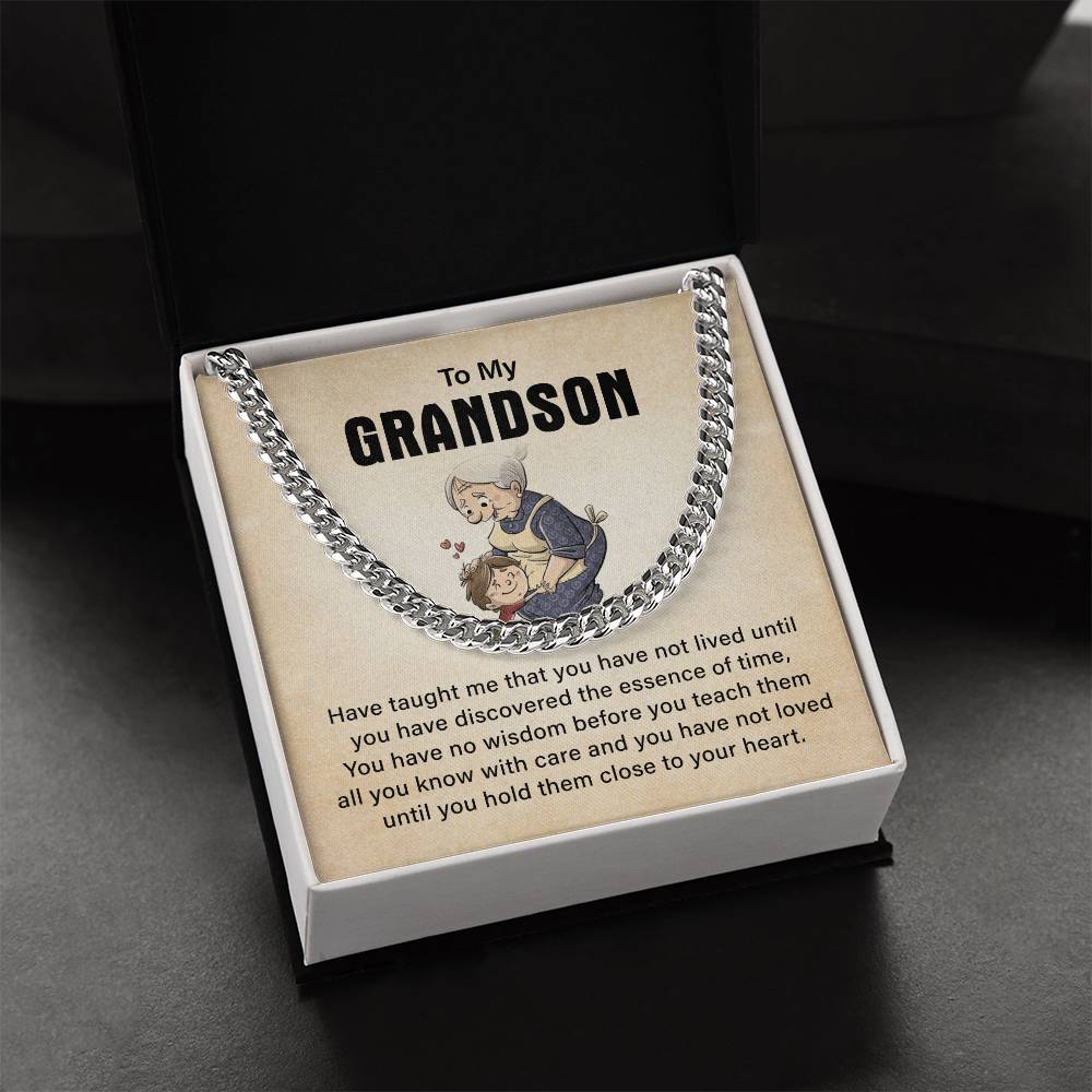 To My Grandson Cuban Chain Necklace, Never Forget How Much I Love You Birthday Christmas Necklace Gifts.