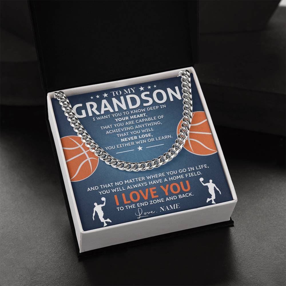 Grandson Basketball Necklace Gift with Card