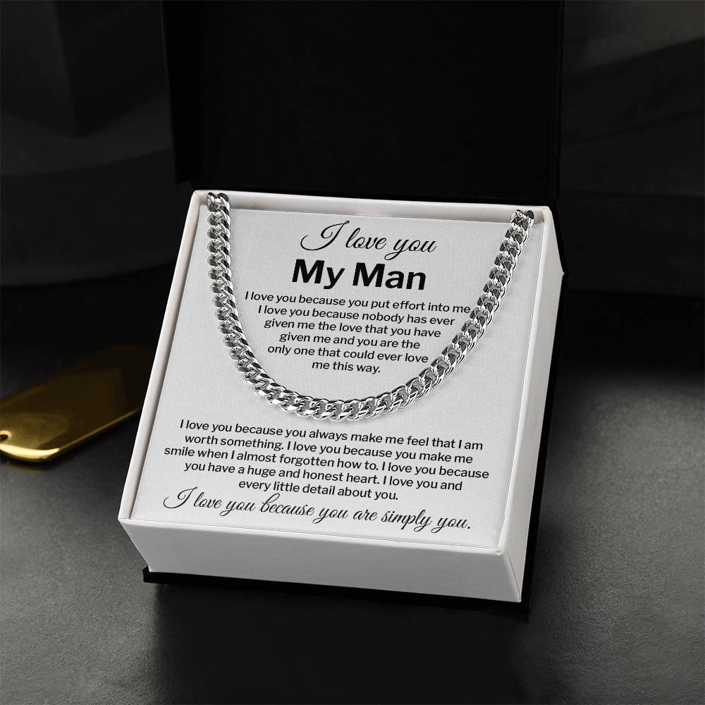 I Love You My Man Necklace Gift Special Romantic Gift Unique Boyfriend Necklace Emotional Love Jewelry Perfect Boyfriend Gift Meaningful Love Necklace Unique Love Gift For Him Valentine's Day Gift Special Gift For Him Sentimental Gift For Boyfriend