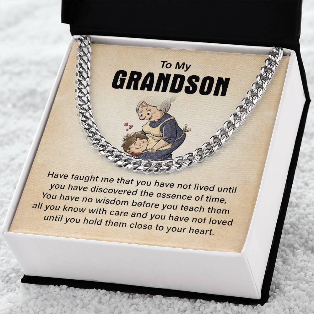 To My Grandson Cuban Chain Necklace, Never Forget How Much I Love You Birthday Christmas Necklace Gifts.