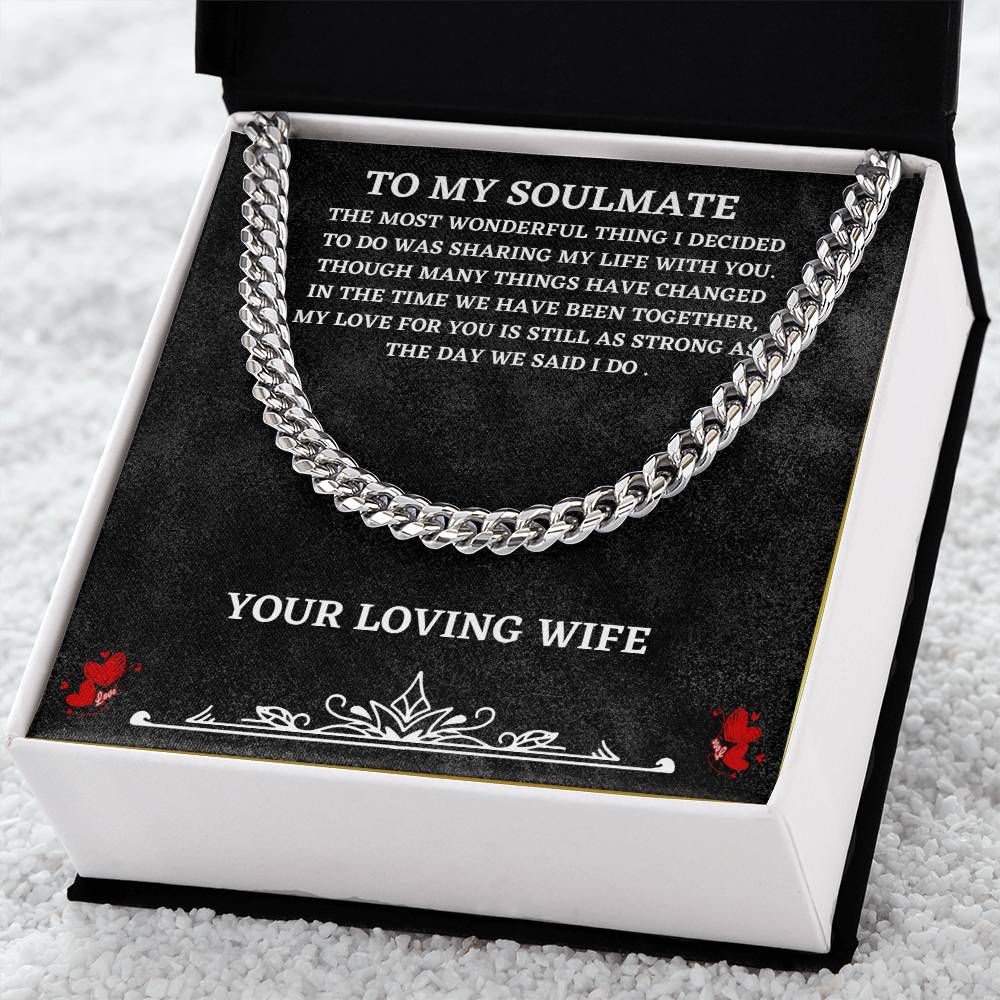 Soulmate Cuban Chain Necklace Gift from Wife – with Heartfelt Message Card