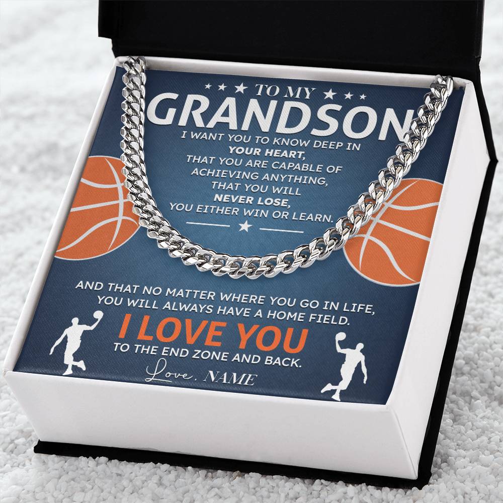 Grandson Basketball Necklace Gift with Card