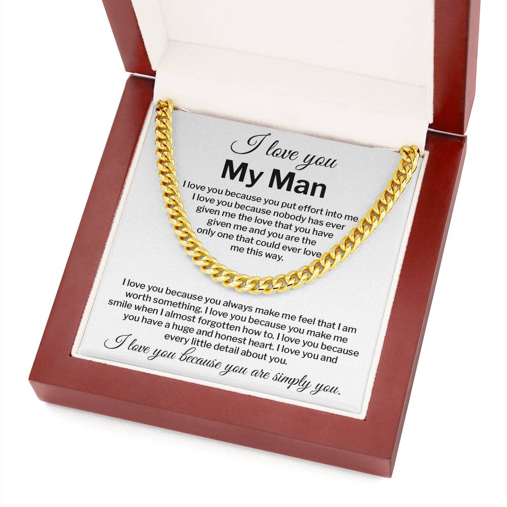 I Love You My Man Necklace Gift Special Romantic Gift Unique Boyfriend Necklace Emotional Love Jewelry Perfect Boyfriend Gift Meaningful Love Necklace Unique Love Gift For Him Valentine's Day Gift Special Gift For Him Sentimental Gift For Boyfriend