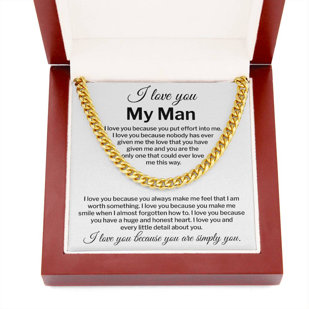 I Love You My Man Necklace Gift Special Romantic Gift Unique Boyfriend Necklace Emotional Love Jewelry Perfect Boyfriend Gift Meaningful Love Necklace Unique Love Gift For Him Valentine's Day Gift Special Gift For Him Sentimental Gift For Boyfriend