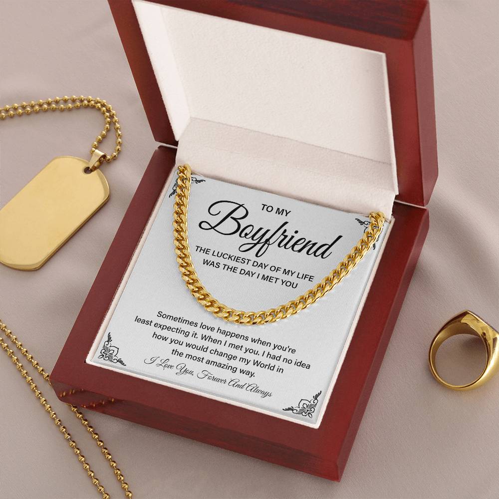 Boyfriend Gift – Cuban Chain with Lucky in Love Message