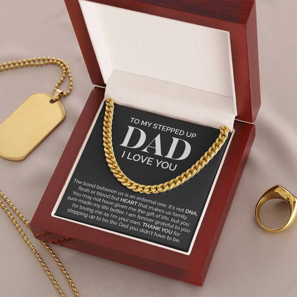 Stepped Up Dad Cuban Link Chain Gift – Bonus Dad Necklace