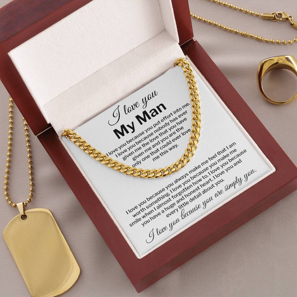 I Love You My Man Necklace Gift Special Romantic Gift Unique Boyfriend Necklace Emotional Love Jewelry Perfect Boyfriend Gift Meaningful Love Necklace Unique Love Gift For Him Valentine's Day Gift Special Gift For Him Sentimental Gift For Boyfriend