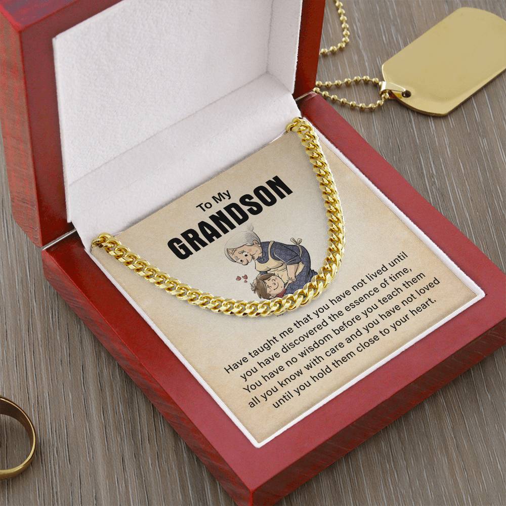 To My Grandson Cuban Chain Necklace, Never Forget How Much I Love You Birthday Christmas Necklace Gifts.
