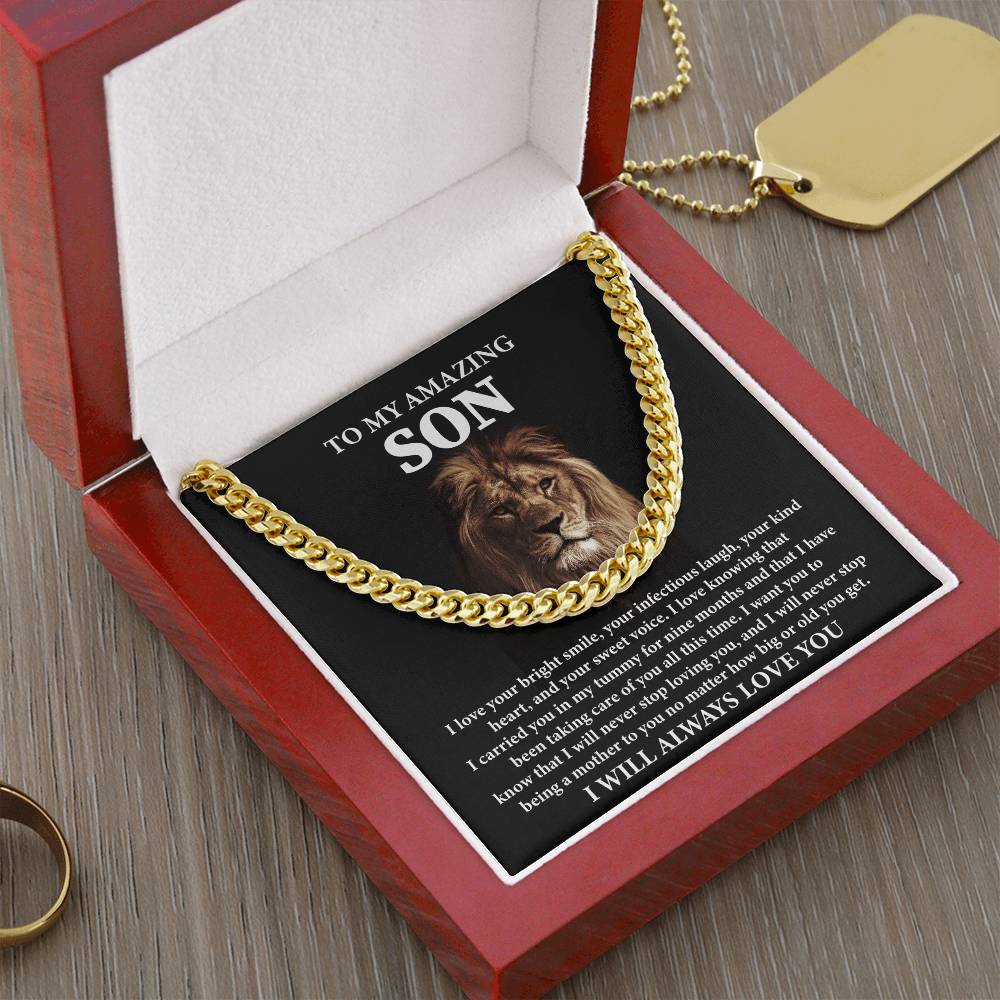 Lion Necklace Gift for Son from Mom – Loving Message Card in Gift Box