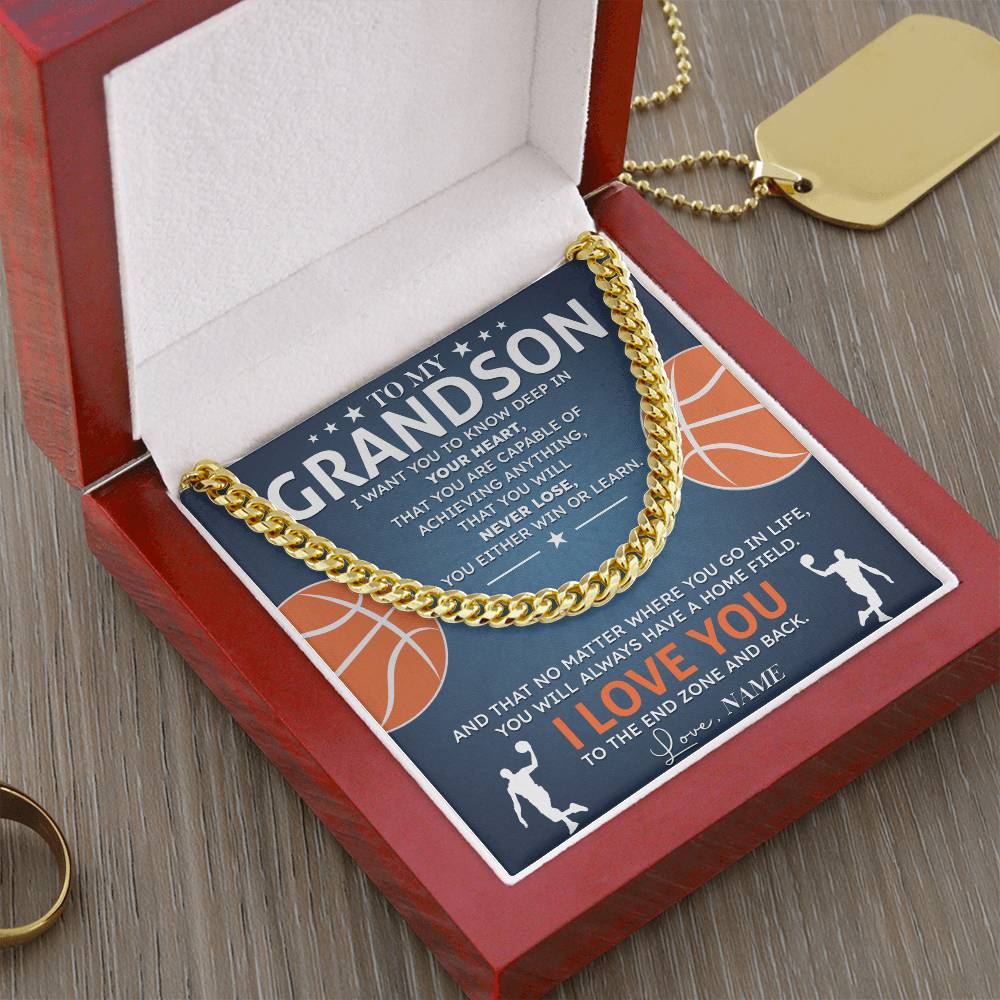 Grandson Basketball Necklace Gift with Card
