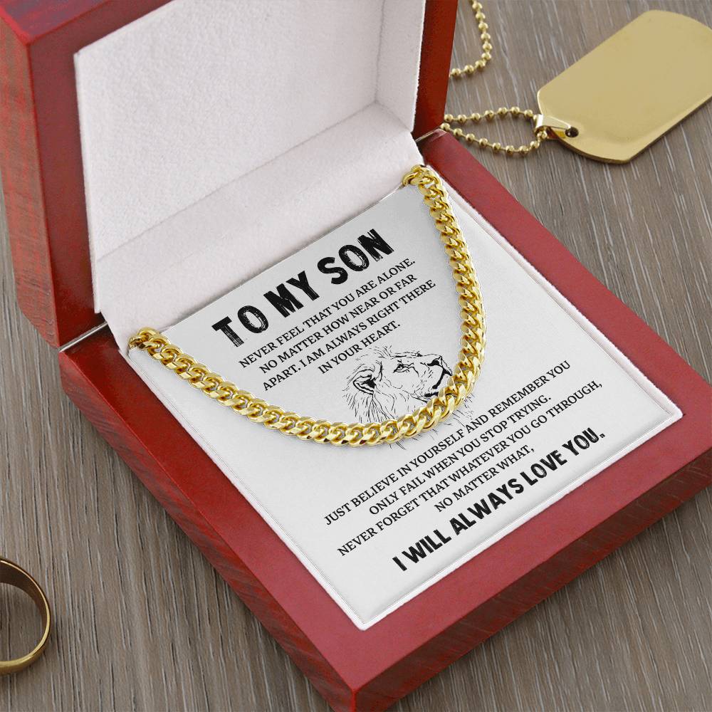To My Son Cuban Chain Necklace – Inspirational Gift with Lion Card