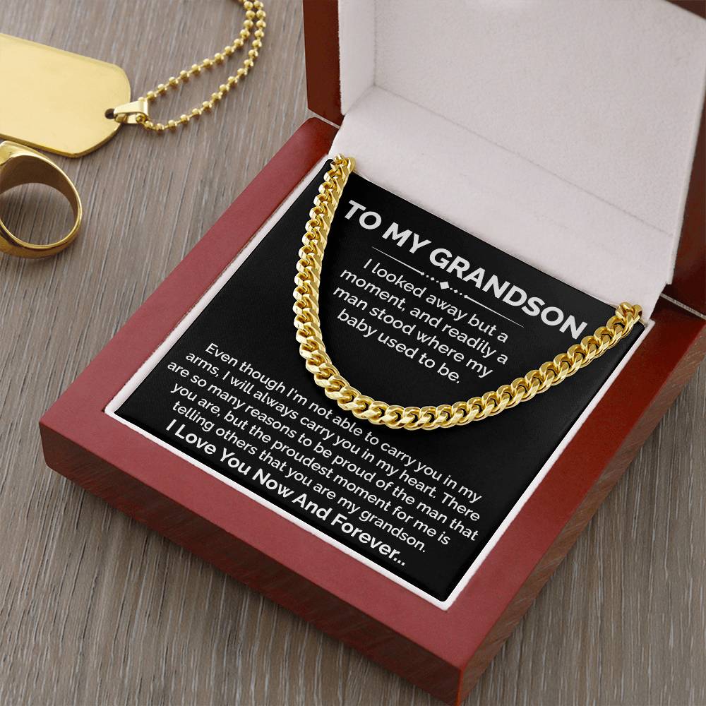 To My Grandson Cuban Chain Gift With Message Card