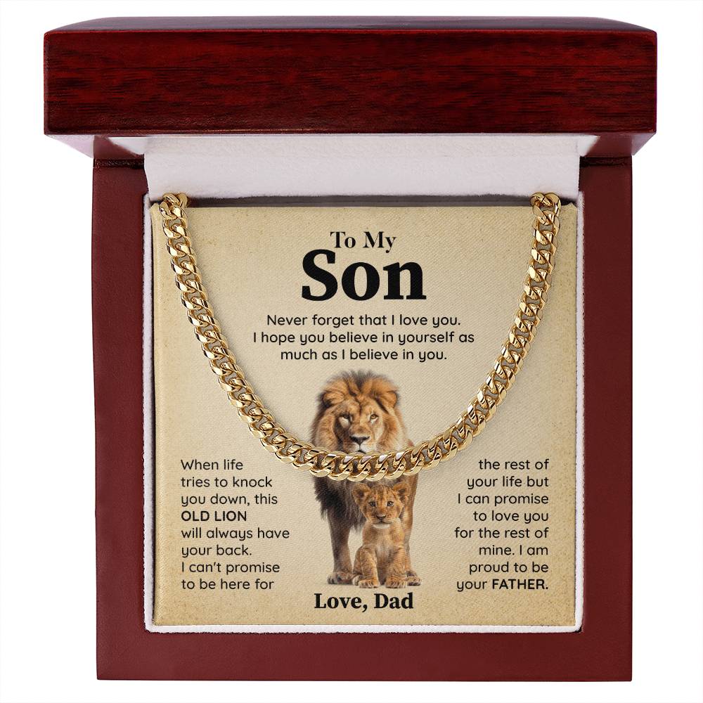 Dad to Son Lion Cuban Chain – Father to Son Gift with Message Card