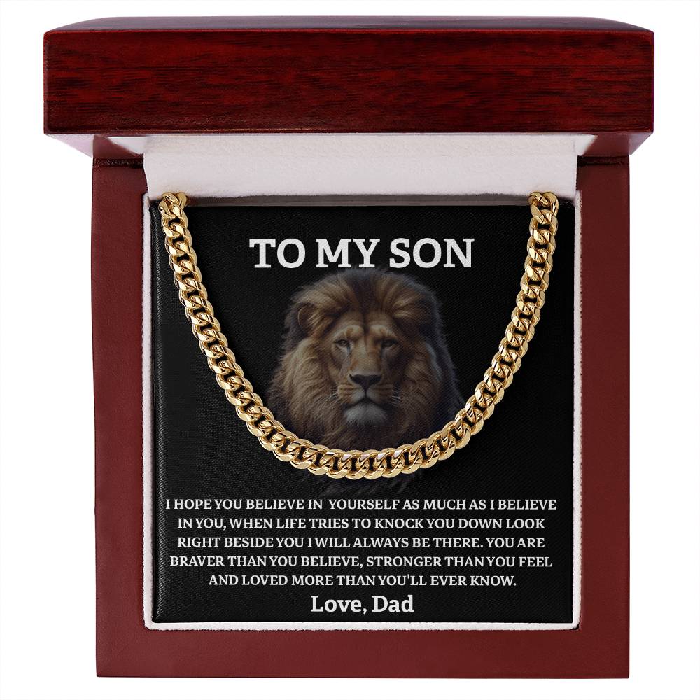 Lion Necklace for Son from Dad – Brave, Strong, Loved Message Card
