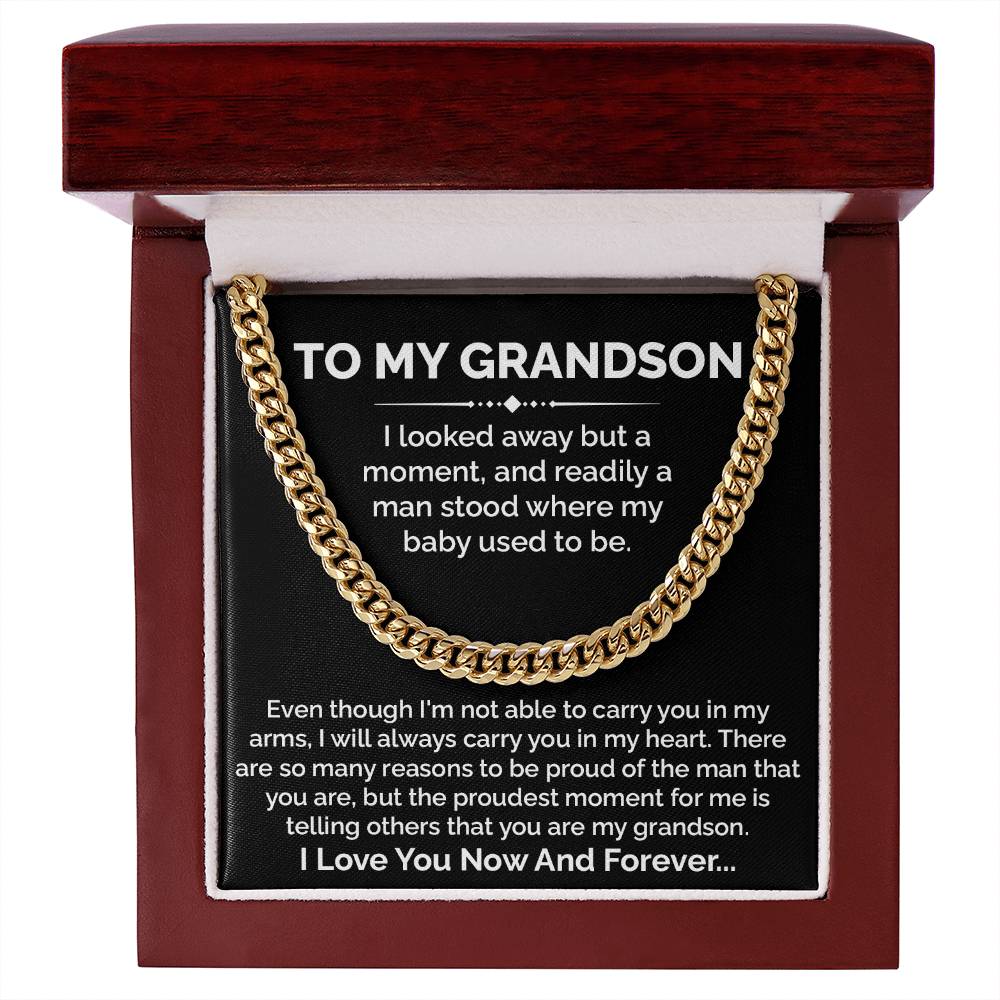 To My Grandson Cuban Chain Gift With Message Card