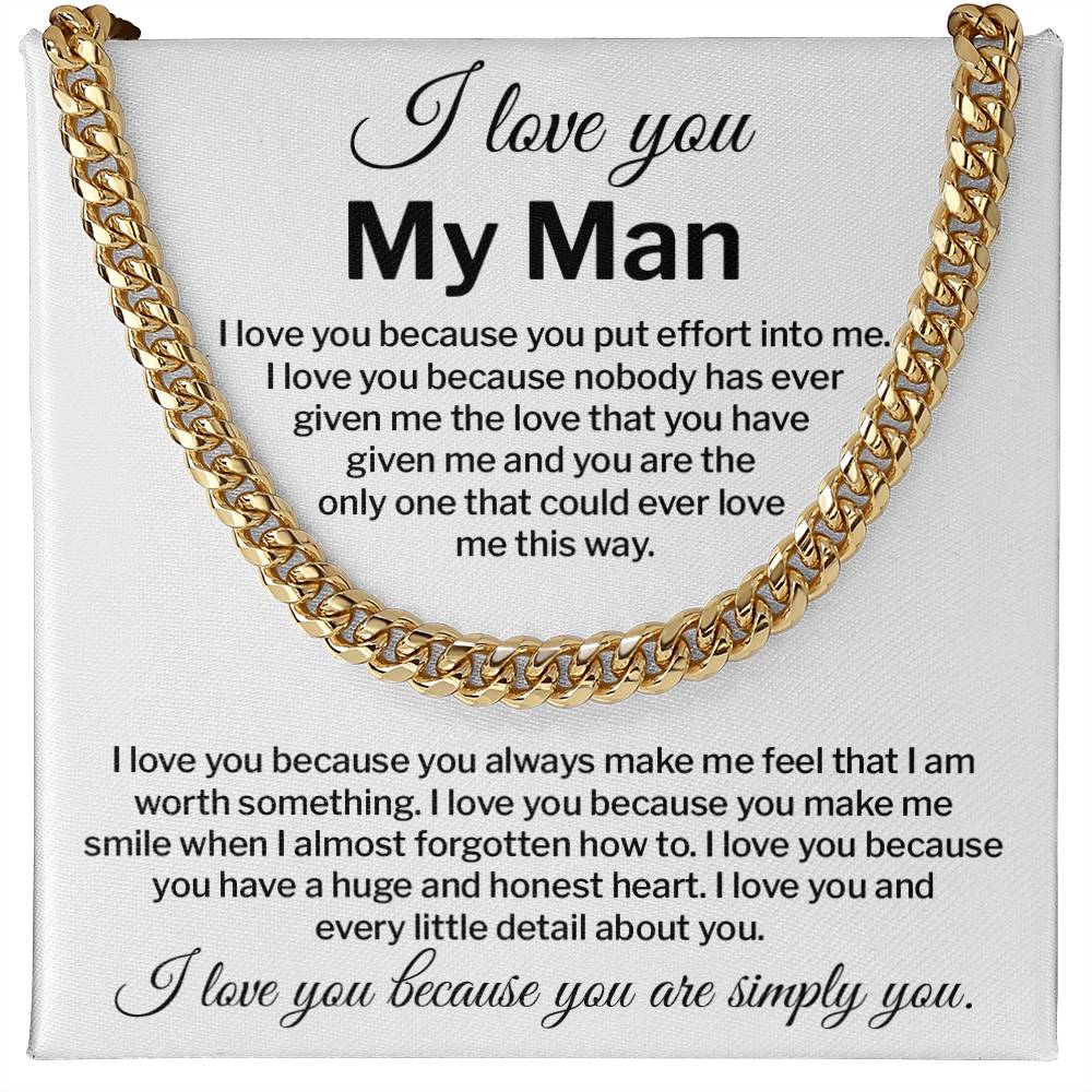 I Love You My Man Necklace Gift Special Romantic Gift Unique Boyfriend Necklace Emotional Love Jewelry Perfect Boyfriend Gift Meaningful Love Necklace Unique Love Gift For Him Valentine's Day Gift Special Gift For Him Sentimental Gift For Boyfriend