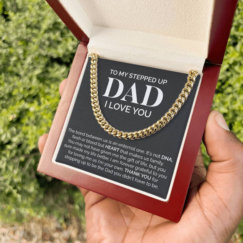 Stepped Up Dad Cuban Link Chain Gift – Bonus Dad Necklace
