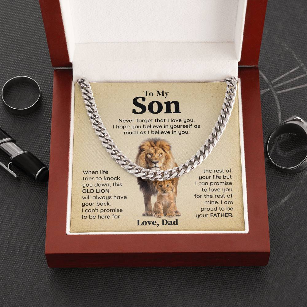 Dad to Son Lion Cuban Chain – Father to Son Gift with Message Card