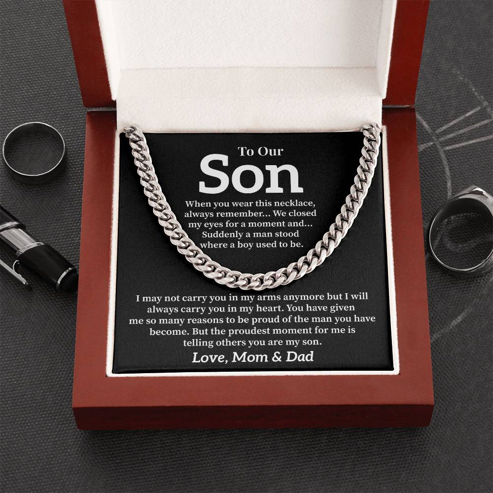 Gift Necklace for Son from Mom and Dad – Sentimental Message Card