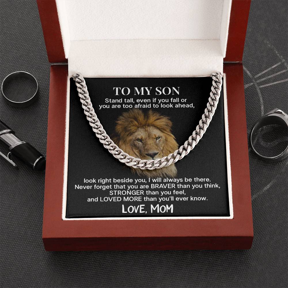 Lion Necklace Gift for Son from Mom – Strength & Love Message Card